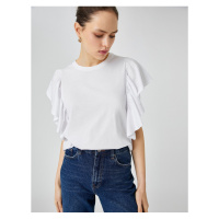 Koton Ruffled Sleeves T-shirt Crew Neck Cotton