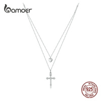 Dvojitý náhrdelník ze stříbra s přívěsky kříž a srdce BSN197 LOAMOER
