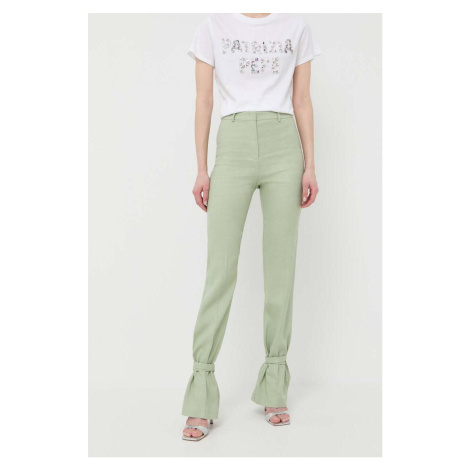 Kalhoty s příměsí lnu Patrizia Pepe zelená barva, high waist