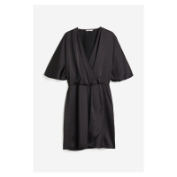 H & M - Saténové zavinovací šaty - černá
