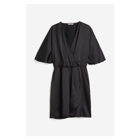 H & M - Saténové zavinovací šaty - černá H&M