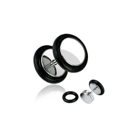 Fake plug z chirurgické oceli - lesklý kulatý tvar, černé gumičky, 8 mm - Tloušťka piercingu: 1, Šperky eshop