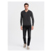 Washed men's pullover with a v-neck - black V1 OM-SWOS-0108