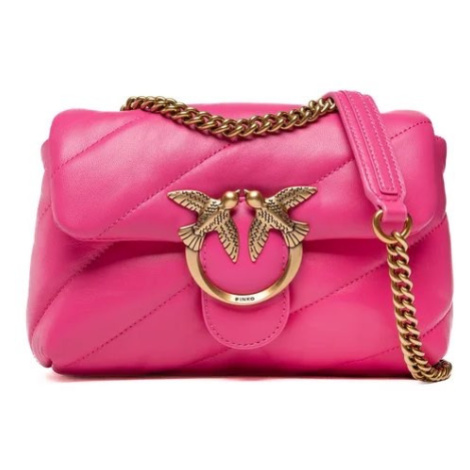 Růžová kožená kabelka - PINKO Love Mini Puff Maxi Quilt