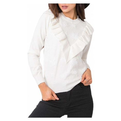 Bílý dámský pletený svetr s volánkem