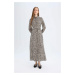 DEFACTO Shirt Collar Leopard Print Buttoned Belted Long Sleeve Maxi Dress