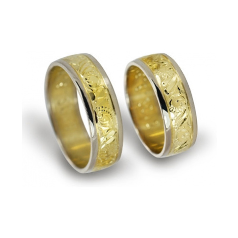 Snubní prsteny zlaté žlutobílé ryté 2076 + DÁREK ZDARMA