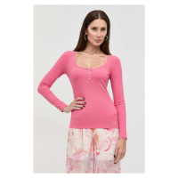 Tričko s dlouhým rukávem Guess KARLEE růžová barva, W2YP46 KBCO2