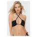Trendyol Black Strapless Cut Out/Windowed Textured Bikini Top