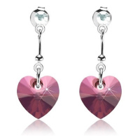 Náušnice, stříbro 925, srdce - krystal Swarovski fialové barvy, kulatý krystalek