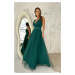 Smaragdové společenské šaty s tylovou sukní