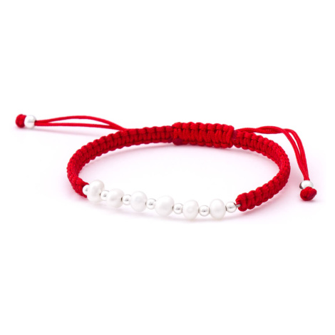 Beneto Šňůrkový červený kabala náramek s pravými perlami AGB549