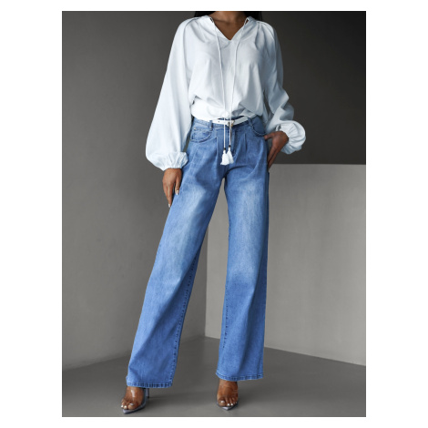Modré široké wide leg džíny HELAR s vysokým pasem