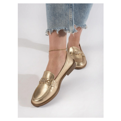 Klasické mokasíny zlaté dámské na plochém podpatku