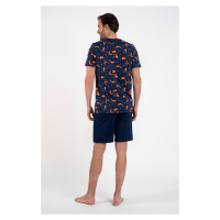 Pánské pyžamo Witalis, krátký rukáv, krátké kalhoty - potisk/námořnická modř