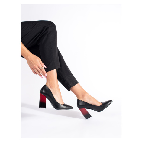 Luxusní lodičky černé dámské na širokém podpatku
