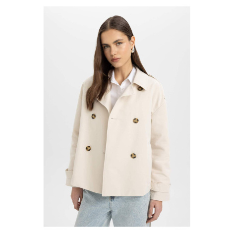 DEFACTO Water Repellent Short Seasonal Trench Coat Double Breasted Collar Buttoned Pockets Epaul