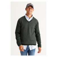 ALTINYILDIZ CLASSICS Men's Green-Grey Standard Fit Regular Fit V Neck Knitwear Sweater
