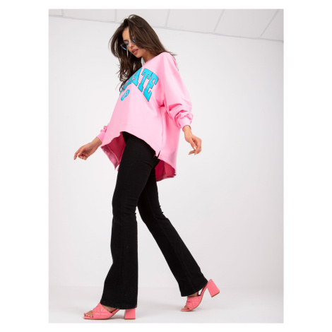 Růžová a modrá bavlněná oversize mikina bez kapuce Fashionhunters