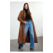 Trendyol Brown Regular Suede Long Coat