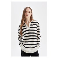 DEFACTO Striped Polo Neck Long Sleeve T-Shirt Tunic