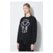 Bavlněná mikina Kenzo Regular Fit Sweatshirt dámská, černá barva, s aplikací, FD62SW0934MF.99J