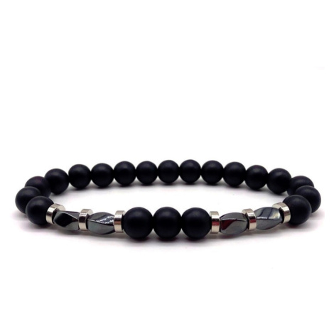 Daniel Dawson Korálkový náramek Christian - matný achát a hematit NR1135/23 Černá 23 cm