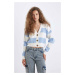 DEFACTO Regular Fit V Neck Striped Button Closure Knitwear Cardigan