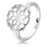 Stříbrný 925 prsten - vyřezávaný květ, srdíčkovité okvětní lístky