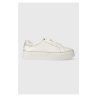 Kožené sneakers boty Calvin Klein FLATFORM C LACE UP - MONO MIX bílá barva, HW0HW01870