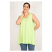 Şans Women's Green Plus Size Front A Pleated V-Neck Sleeveless Tunic