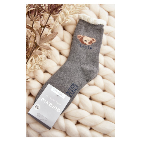 Silné bavlněné ponožky s medvídkem, šedé Kesi
