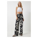 Happiness İstanbul Women's Black Off-White Patterned Loose Viscose Palazzo Trousers