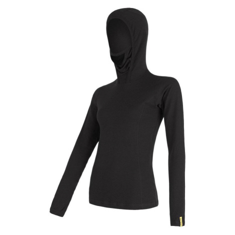 Sensor Merino Df dámské triko dl.rukáv s kapucí černá