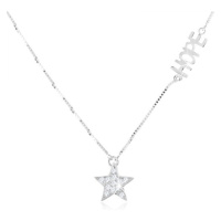 Stříbrný náhrdelník 925 - jemný řetízek, čirá zirkonová hvězda, nápis 