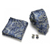 Luxusní Kravata Modrožlutá Bossy | Manžetové knoflíčky | Kapesníček Modrá