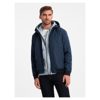 Ombre Men's lightweight jacket with hood and mesh lining - navy blue