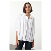 Trendyol White Front Pleat Detailed Oversize Wide Fit Woven Shirt