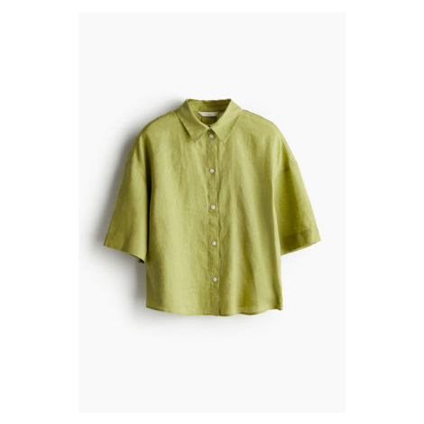 H & M - Lněná košile - zelená H&M