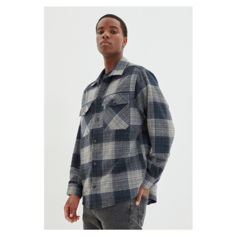 Trendyol Navy Blue Oversize Lumberjack Plaid Shirt