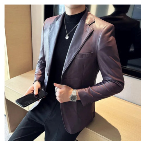 Elegantní kožené pánské sako s náprsní kapsou JFC FASHION