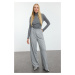 Trendyol Gray Glitter Striped Wide Leg Trousers