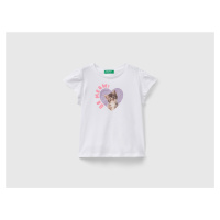 Benetton, T-shirt With Photo Print And Glitter