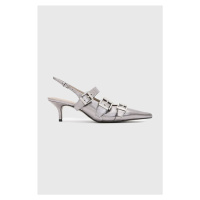 Kožené lodičky AllSaints Grace Buckle Heel stříbrná barva, W150FB