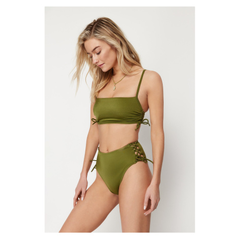 Trendyol Khaki Piping High Waist Hipster Bikini Bottom