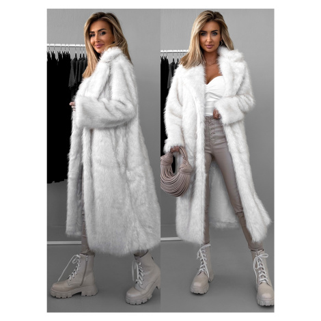 Bílý žíhaný dlouhý faux fur kožešinový kabát KINKA