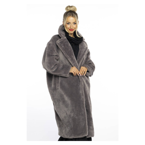 Šedý plyšový dámský oversize kabát Ann Gissy (AG1-J9172)
