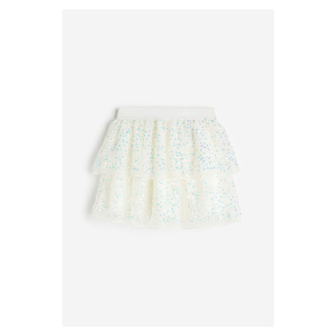H & M - Tylová sukně s flitry - bílá H&M