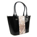 Grosso Luxusní dámská kabelka černý lak s hnědými kvítky S504 Černá