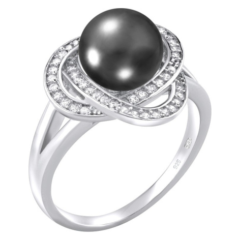 Stříbrný prsten LAGUNA s pravou přírodní černou perlou Silvego